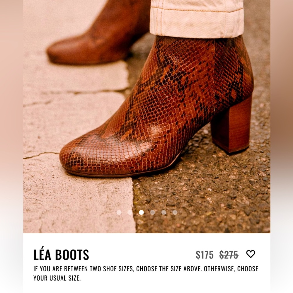 ISO Sézane NWT Lea boots python size 39/US 8